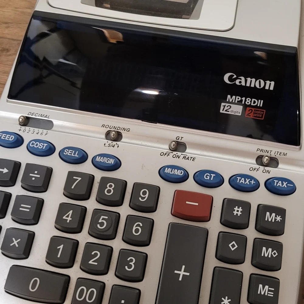 Canon MP18DII Adding Machine 12 Digit 2 Color Print Desktop Printing Calculator